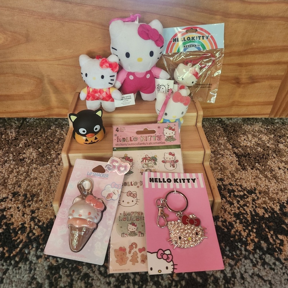 Sanrio Hello Kitty Keychain Bag Charm Bundle, 6 Keychains, Stickers, Duck